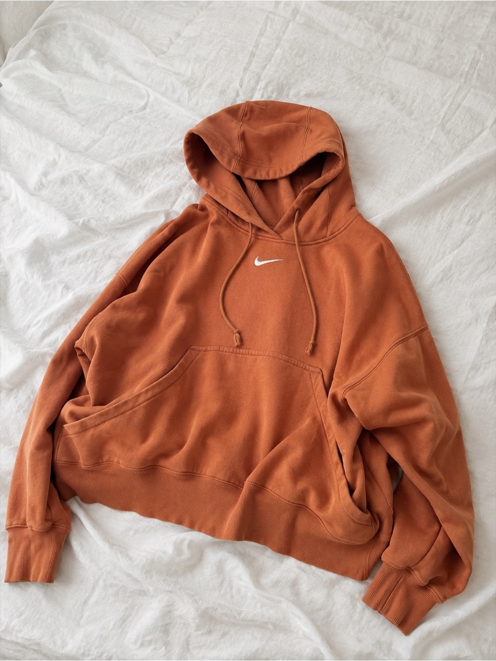 Nike Center Swoosh Fleece Hoodie Brunt Orange Womens Small